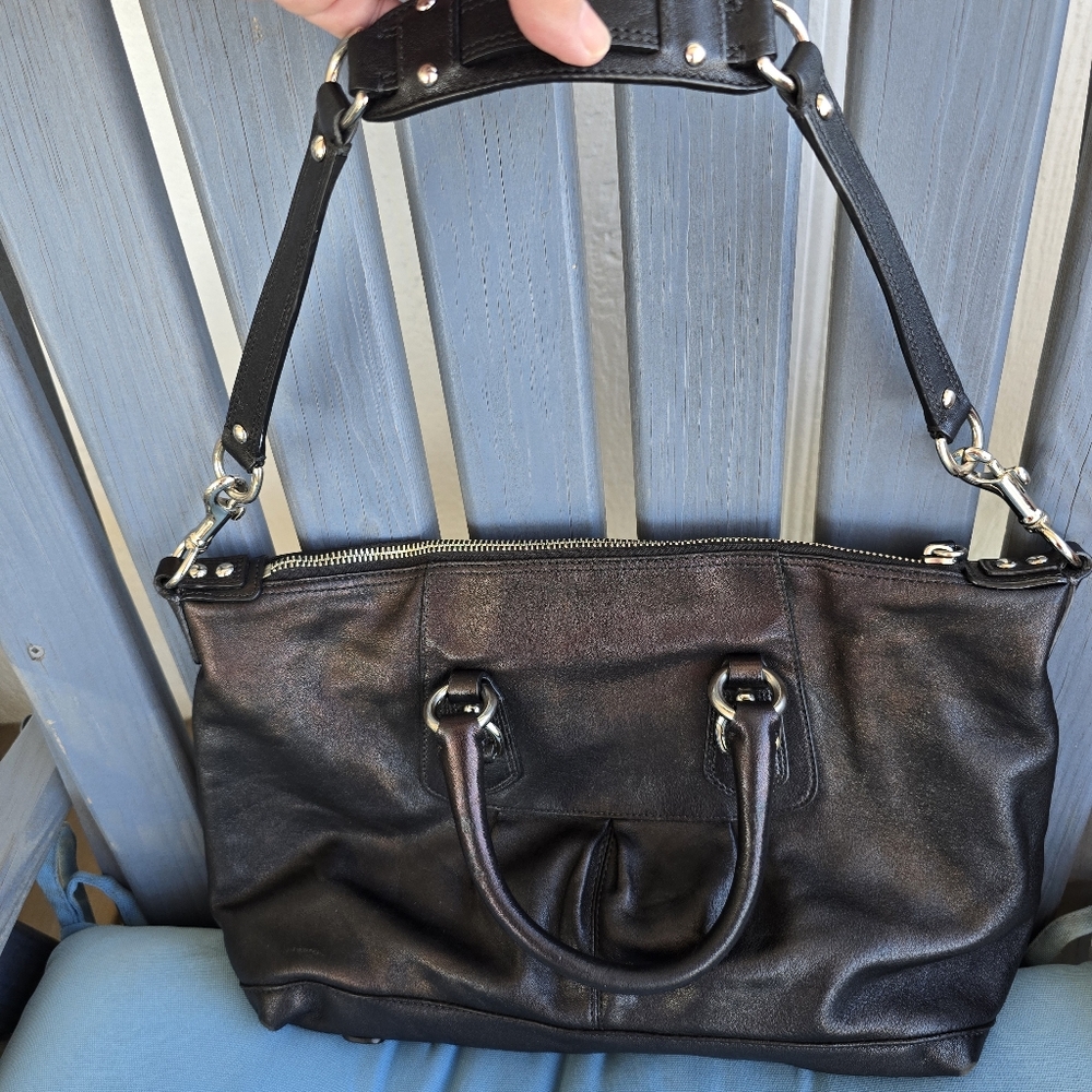 Coach Ashley Black Leather Satchel Shoulder Bag Great Condition Purple Lining - Picture 6 of 15
